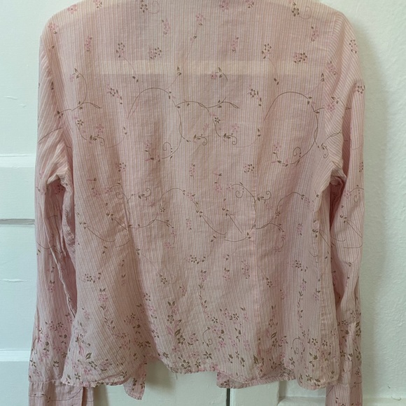 Vintage Sheer Y2K Floral and Stripped Pink Button Down - Picture 6 of 8